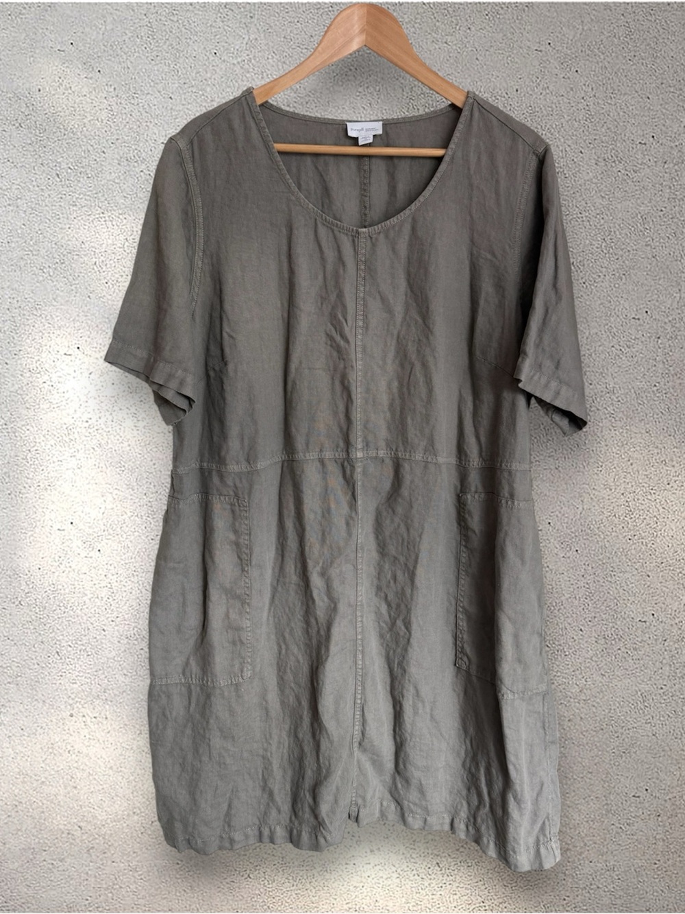 J Jill Relaxed Short-Sleeve 100% Linen Dress in Olive Gray